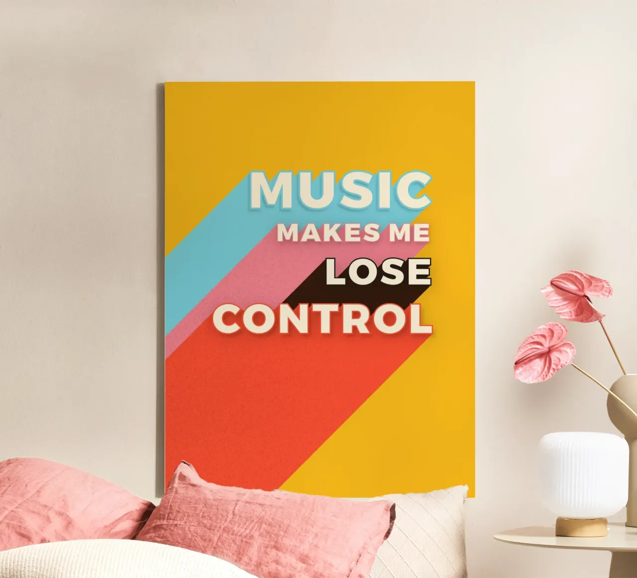 Music Makes Me Lose Control – Bold Retro Typography tela con Cornice a cassetta da showmemars