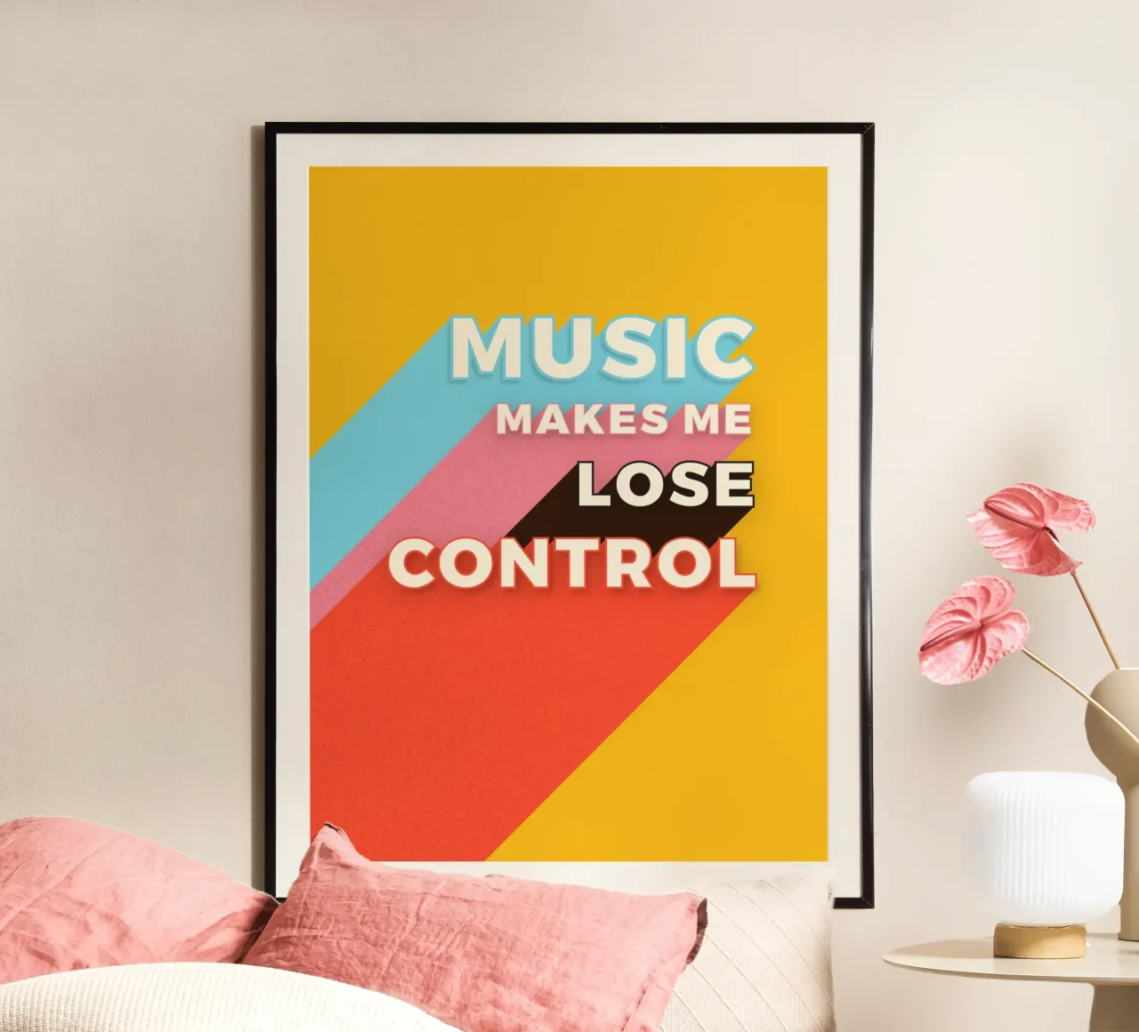Music Makes Me Lose Control – Bold Retro Typography Hahnemühle von showmemars