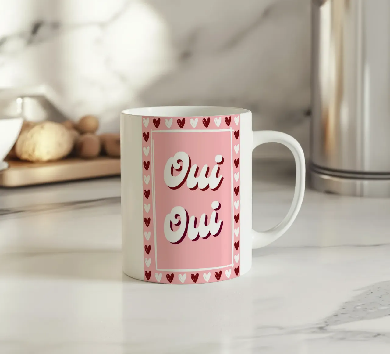 Oui Oui, detto francese, cuoricini preppy tazza in ceramica da pdigitalprints