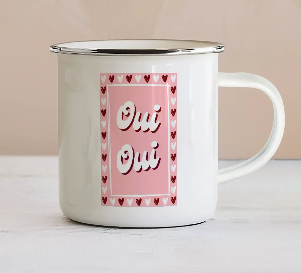 Oui Oui, detto francese, cuoricini preppy tazza in smalto da pdigitalprints