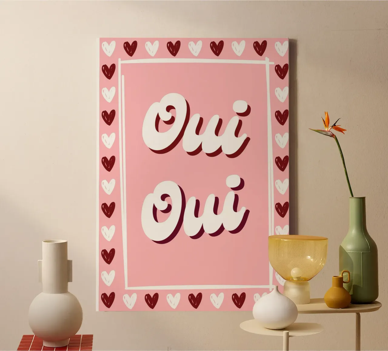 Oui Oui, detto francese, cuoricini preppy tela da pdigitalprints