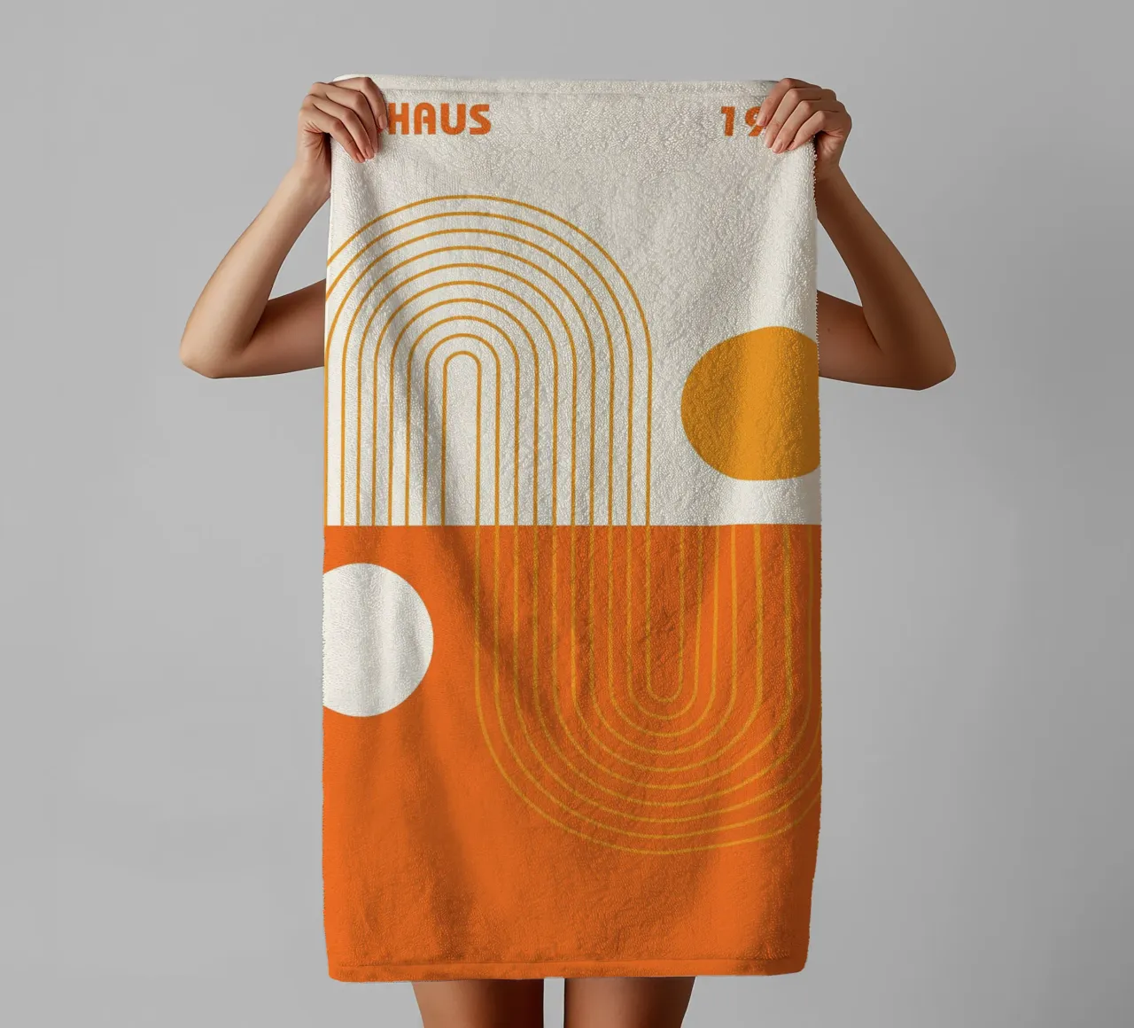 Bauhaus abtsract art, orange beige towel by pdigitalprints