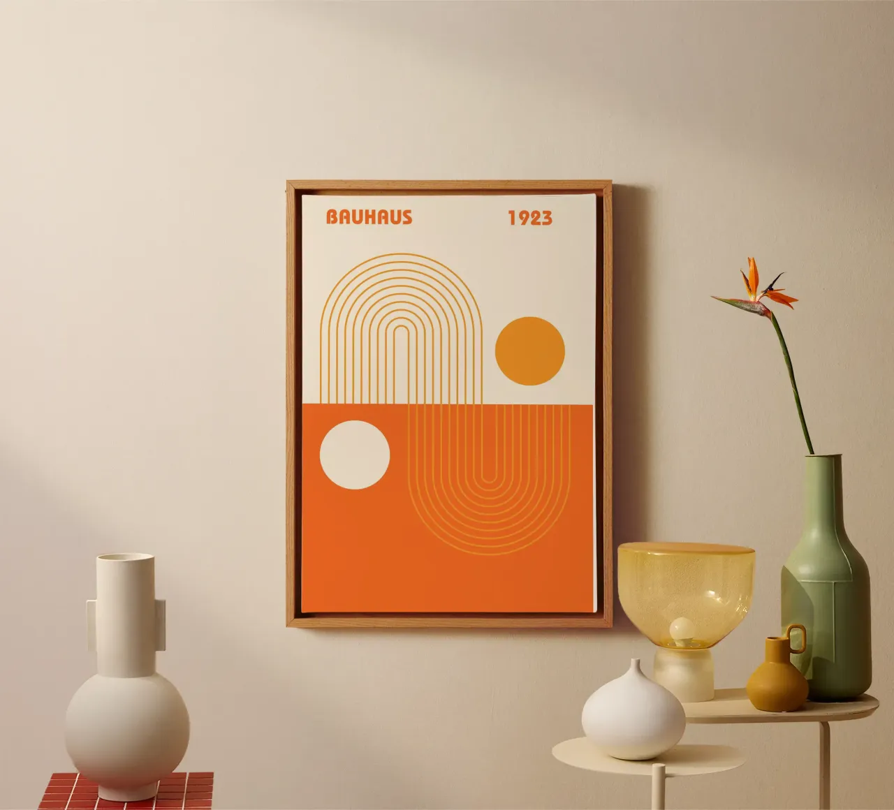 Bauhaus abtsract art, arancione beige tela con Cornice a cassetta da pdigitalprints