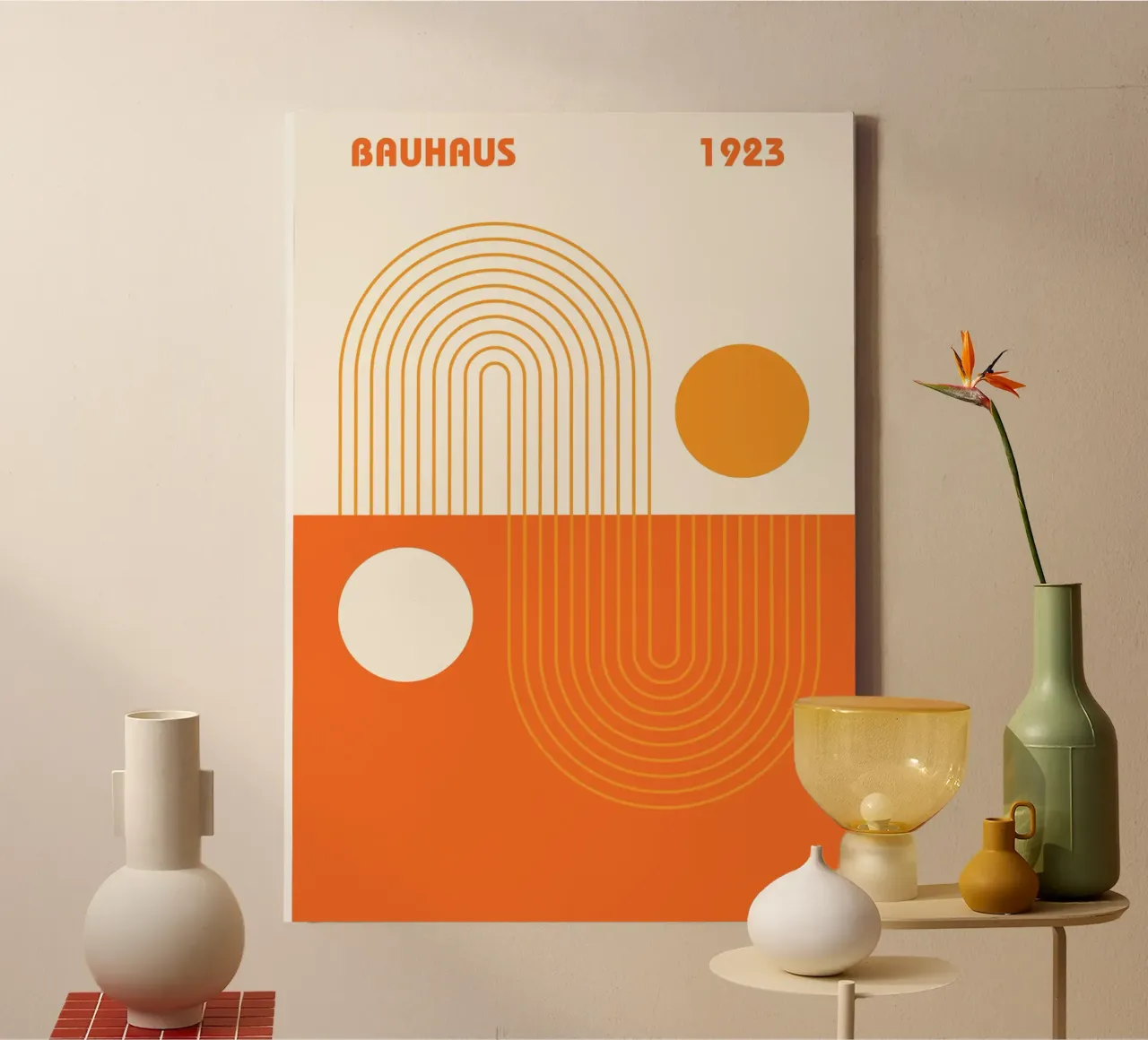 Bauhaus abtsract art, arancione beige tela con Cornice a cassetta da pdigitalprints