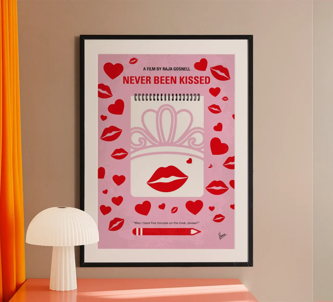 No1411 My NEVER BEEN KISSED minimal movie poster poster with aluminum frame by Chungkong