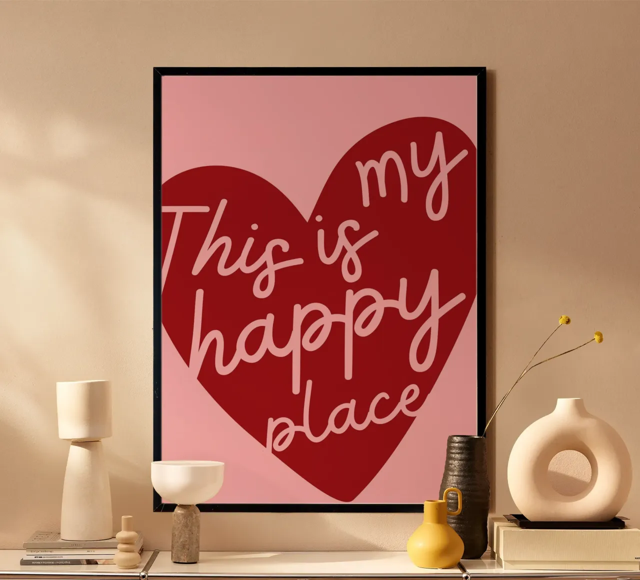 Questo è il mio posto felice, citazioni tipografiche poster con telaio in legno da pdigitalprints
