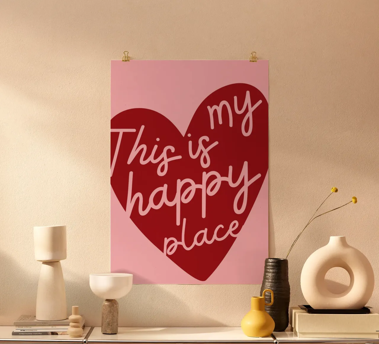 Questo è il mio posto felice, citazioni tipografiche poster con telaio in legno da pdigitalprints