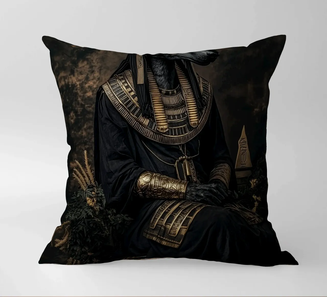Sitting Anubis decorative cushion by Synthaira