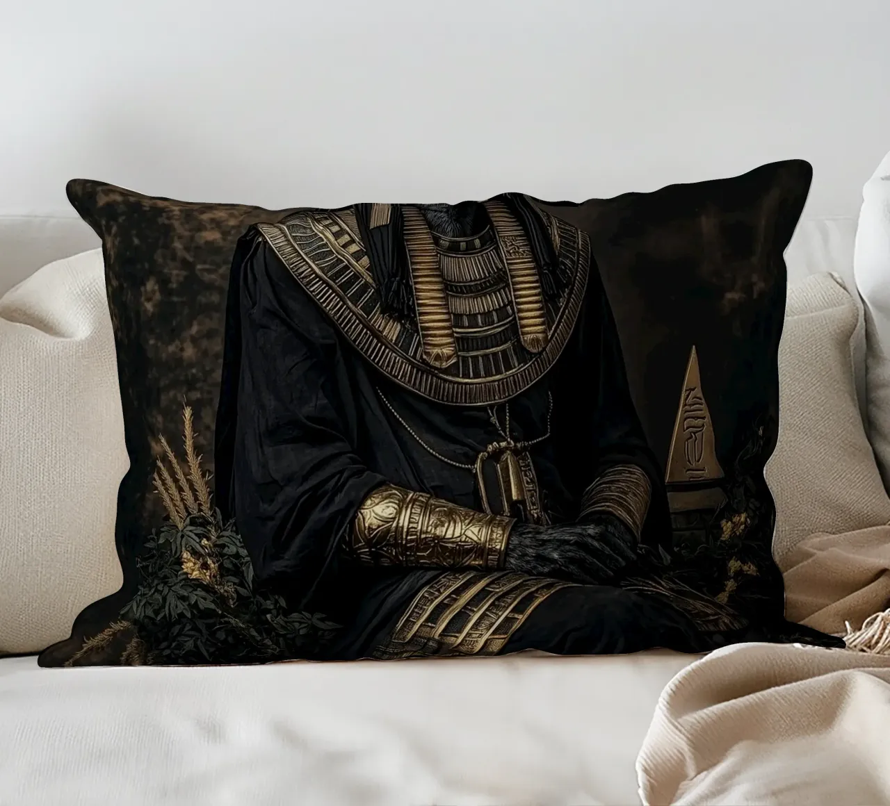 Sitting Anubis decorative cushion by Synthaira