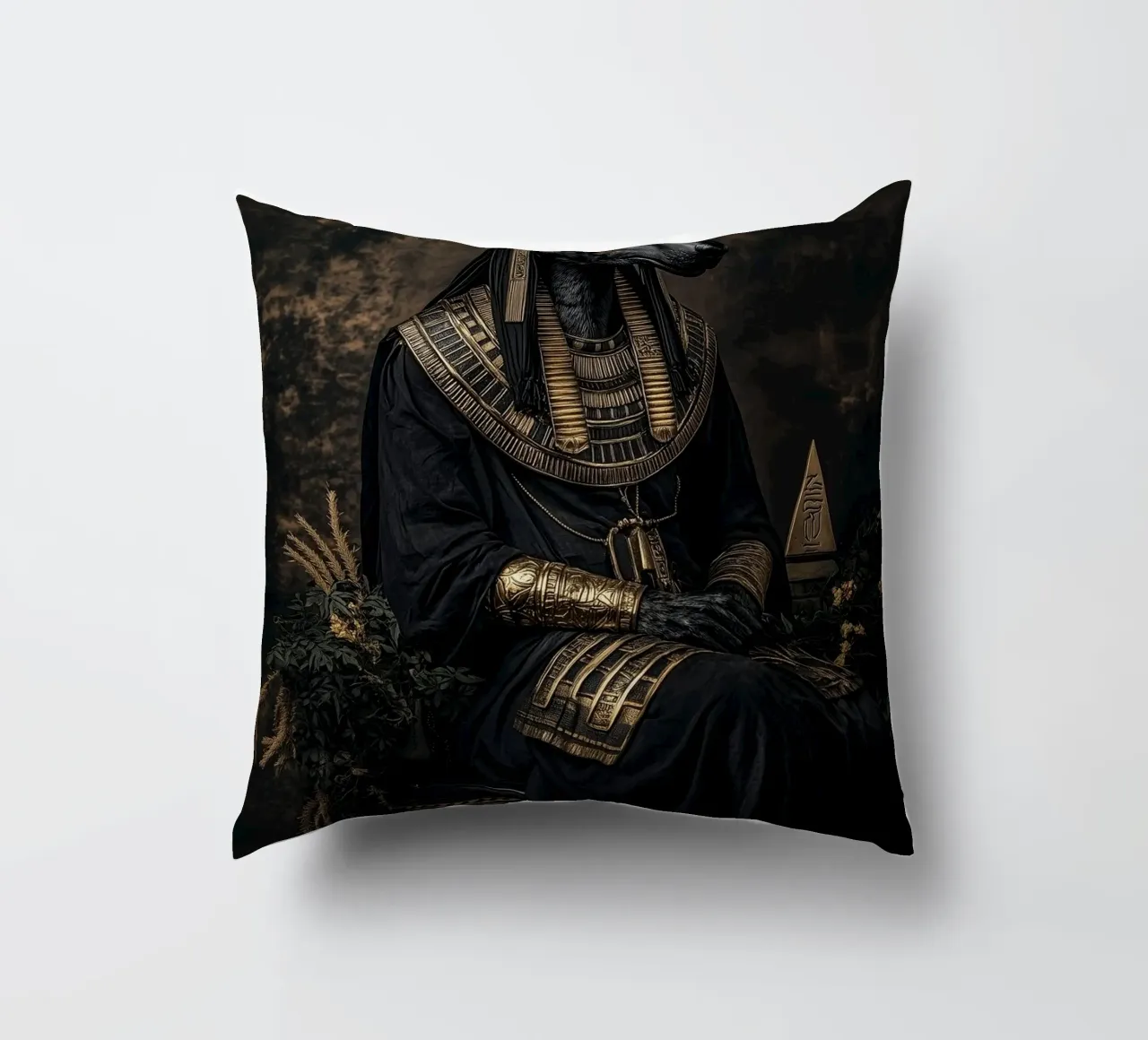 Sitting Anubis decorative cushion by Synthaira