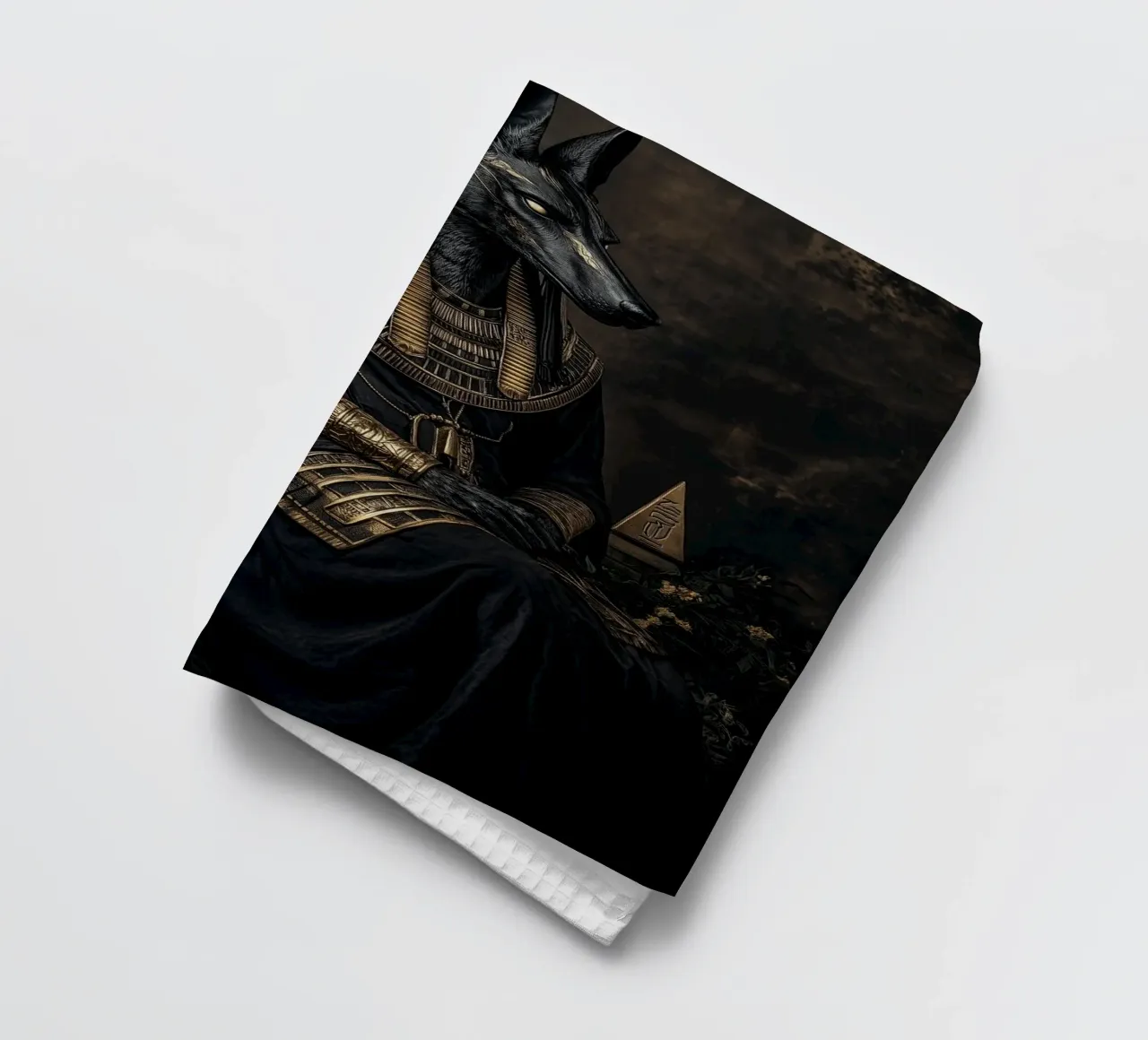 Sitting Anubis tea towel by Synthaira