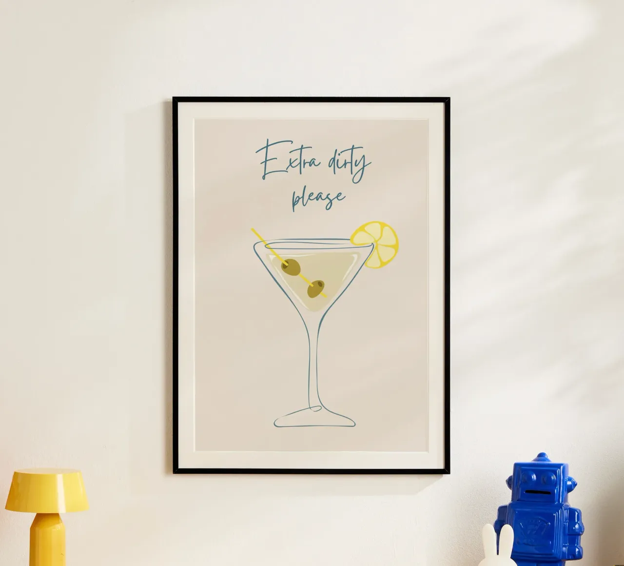Extra dirty per favore, cocktail martini poster con telaio in alluminio da pdigitalprints