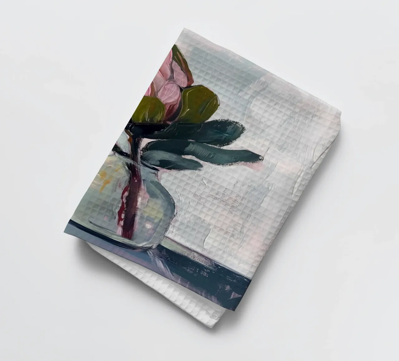 Protea rosa in vaso di vetro canovaccio da cucina da Melloi Art Print