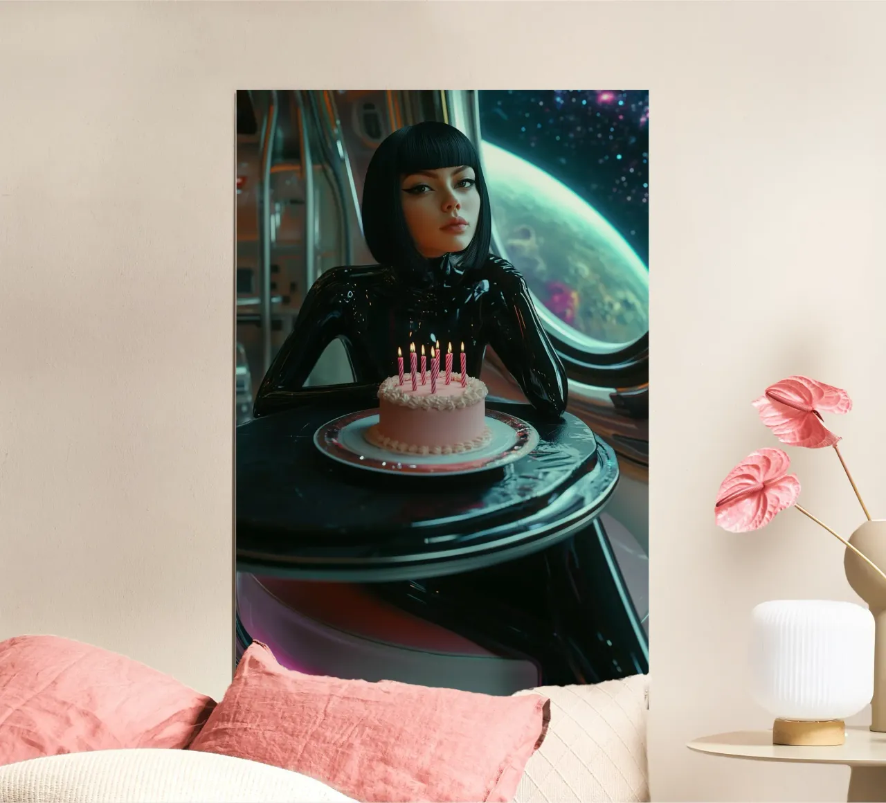 Torta di compleanno nello spazio poster con telaio in plastica da Synthaira