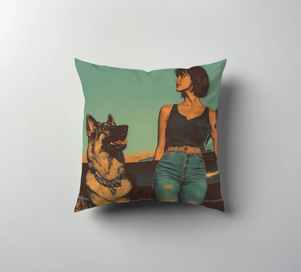 Ragazza con cane cuscino da Synthaira