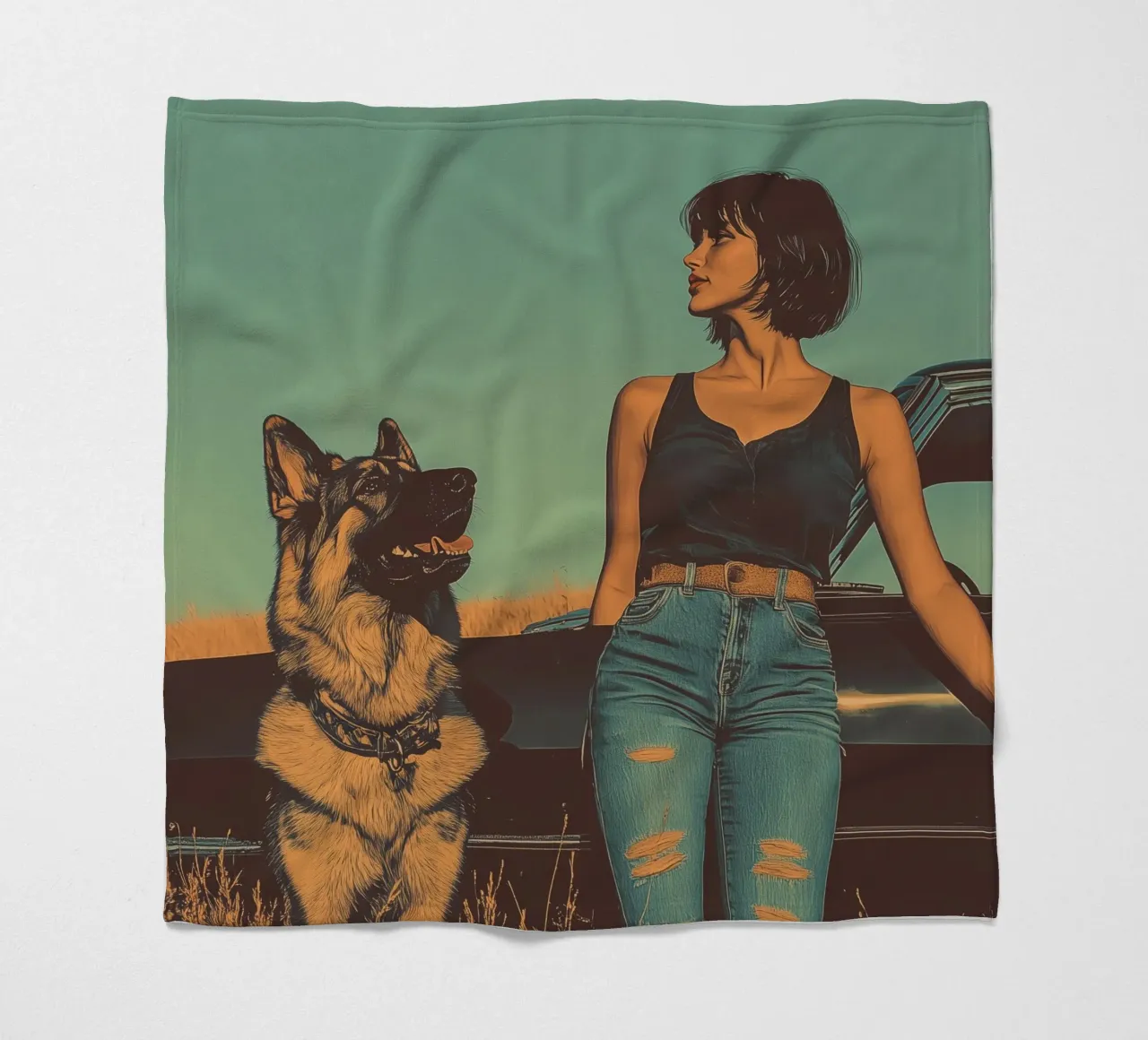 Ragazza con cane coperta in pile da Synthaira
