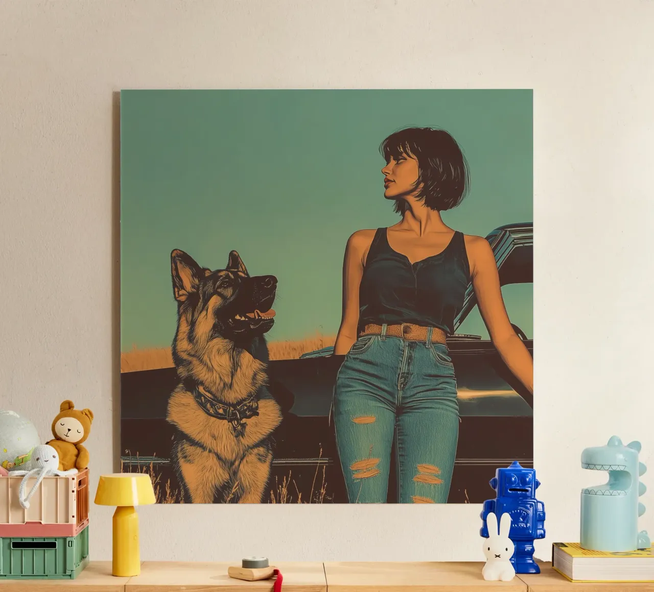 Ragazza con cane plexiglass da Synthaira