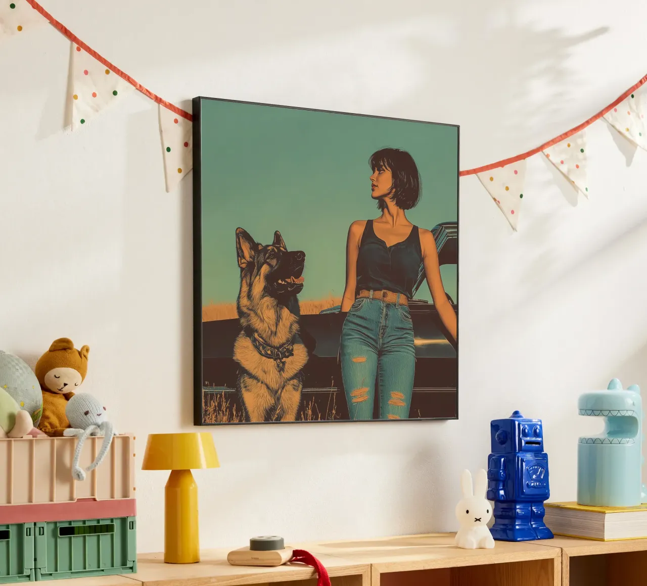 Ragazza con cane alluminio dibond da Synthaira