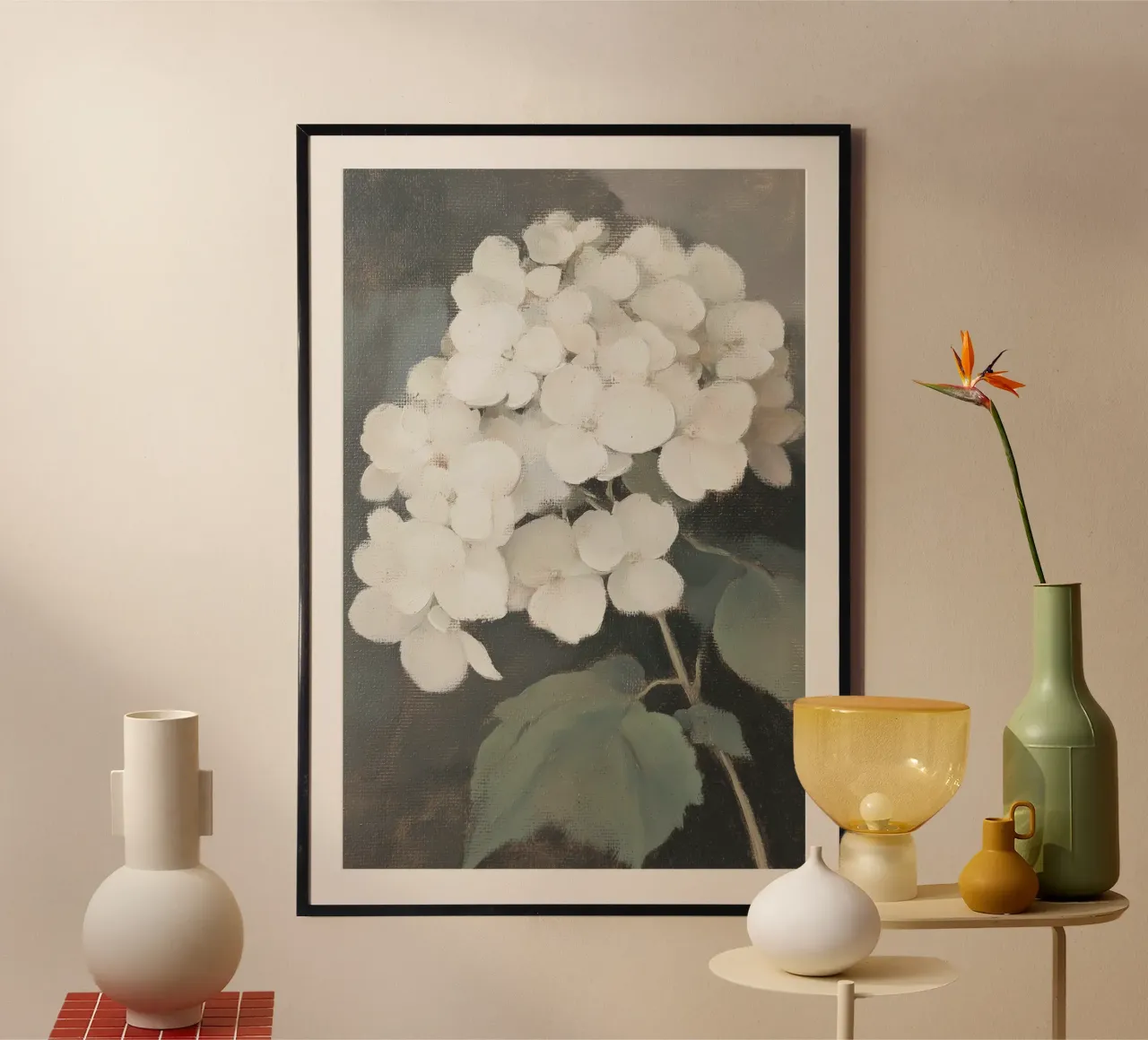Pittura di fiori di ortensia bianca carta hahnemühle da Melloi Art Print