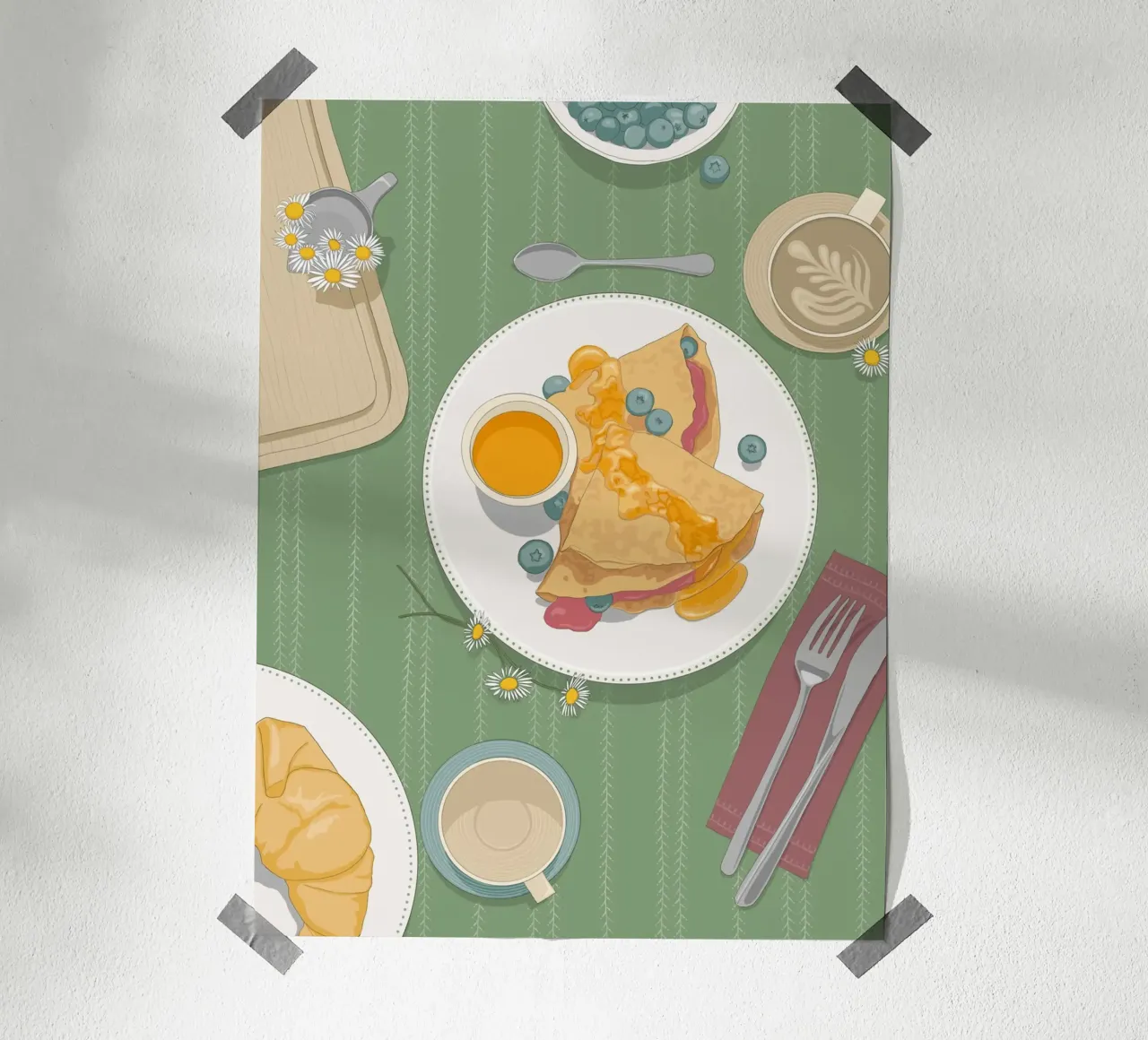 Stampa artistica sulla colazione a base di crepes per la cucina e la sala da pranzo poster con telaio in legno da Sofi Ka