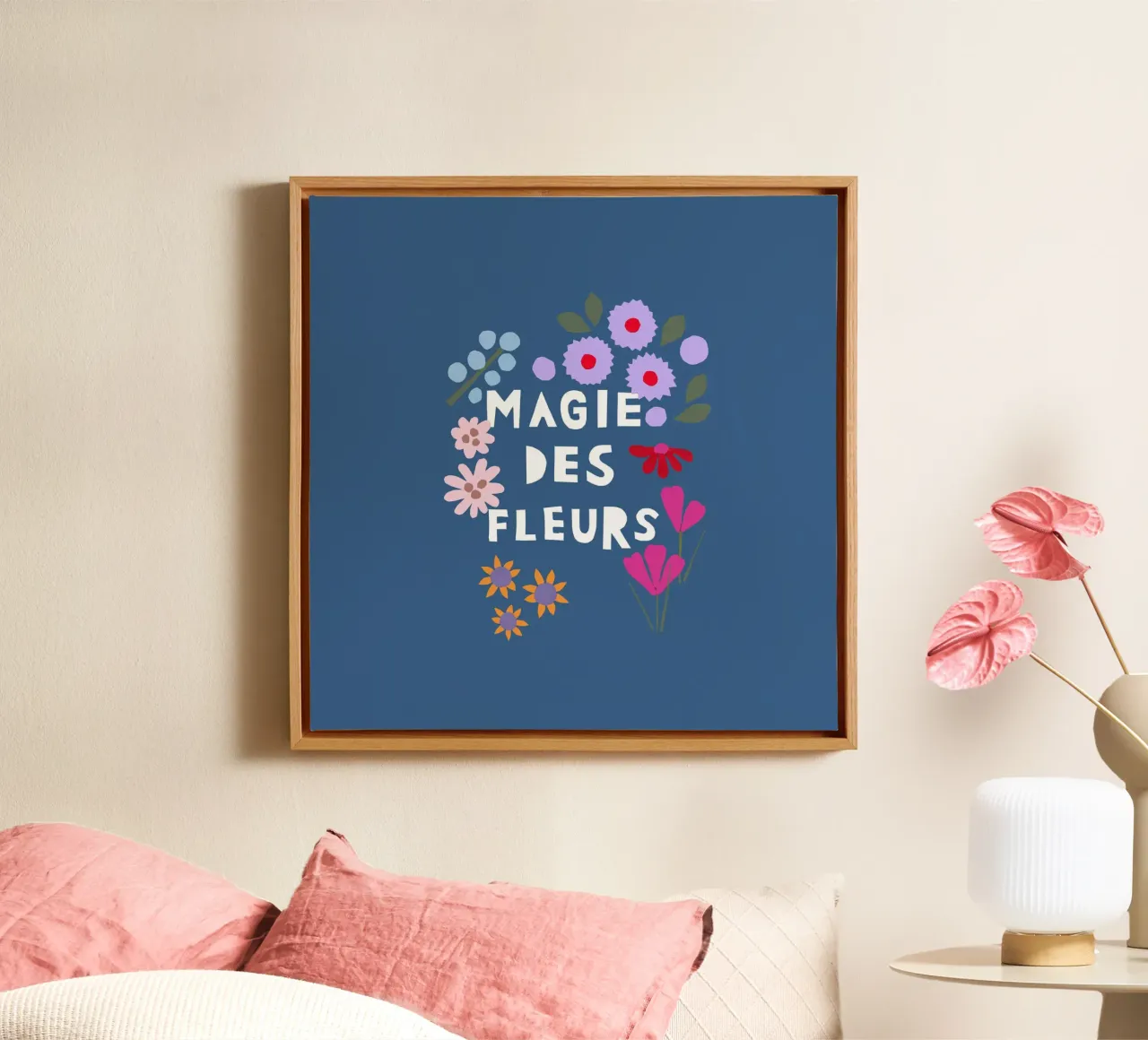 Magie des Fleurs blau tela con Cornice a cassetta da Iris Knabenschuh Design