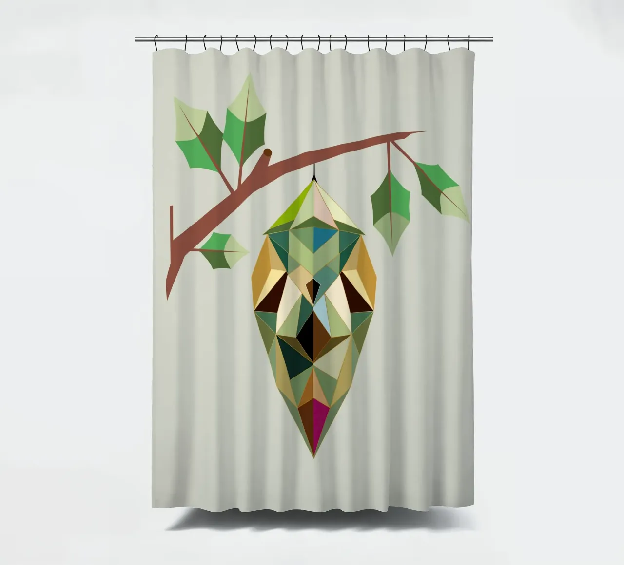 Geometric cocoon - symbols of transformation shower curtain by namosh