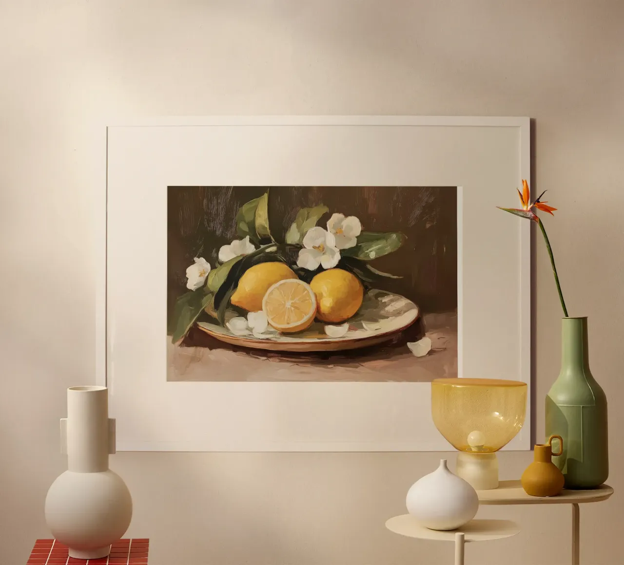 Bodegón de limones y flores poster de Melloi Art Print