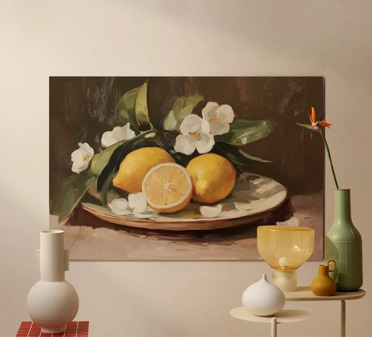 Bodegón de limones y flores poster de Melloi Art Print