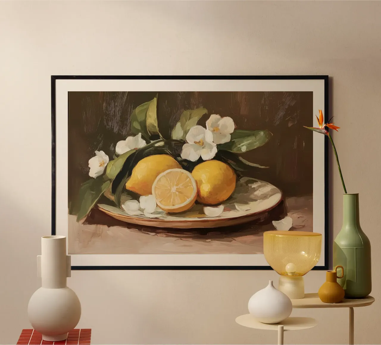 Bodegón de limones y flores poster de Melloi Art Print