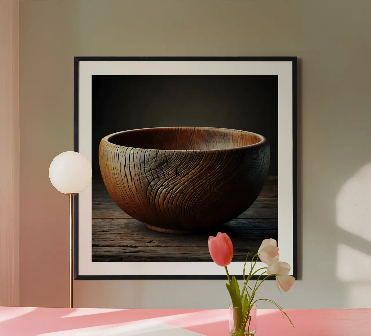 The beauty and unique texture of a wooden bowl poster with aluminum frame by scHio