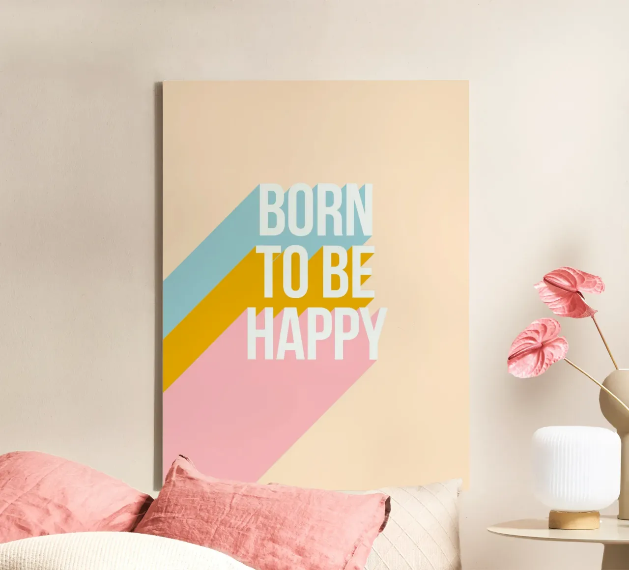 Nati per essere felici - Tipografia motivazionale tela con Cornice a cassetta da Dominique Vari Words