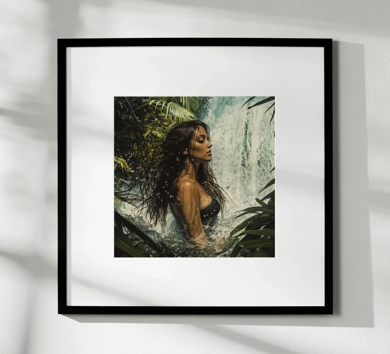 Cascata nella giungla poster con telaio in legno da Synthaira