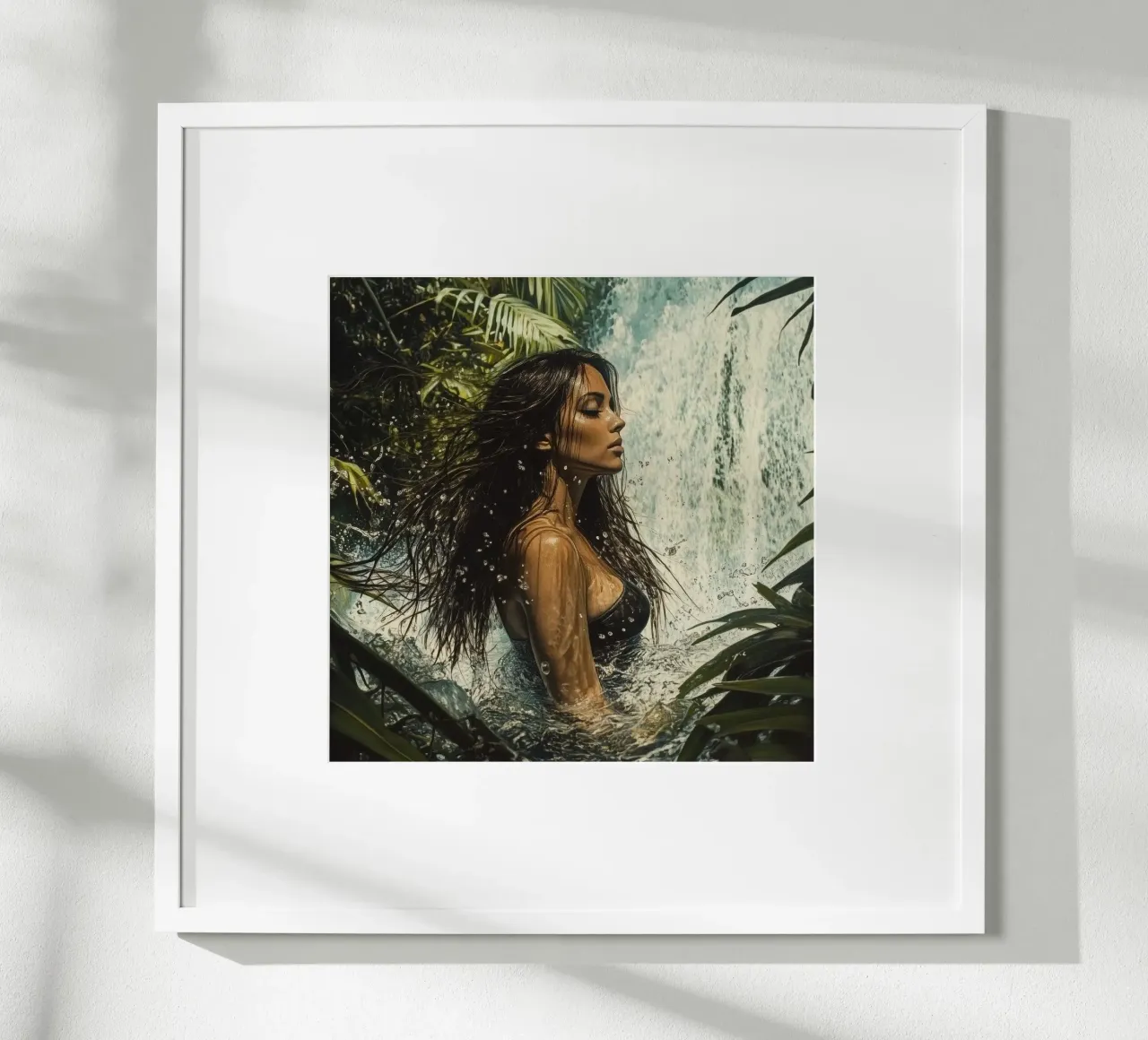 Cascata nella giungla poster con telaio in legno da Synthaira