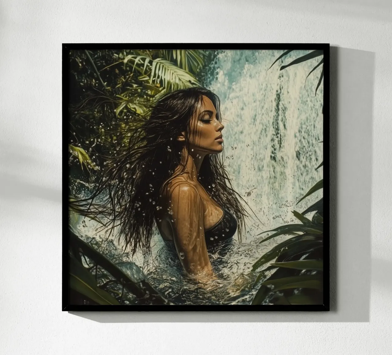 Cascata nella giungla poster con telaio in legno da Synthaira