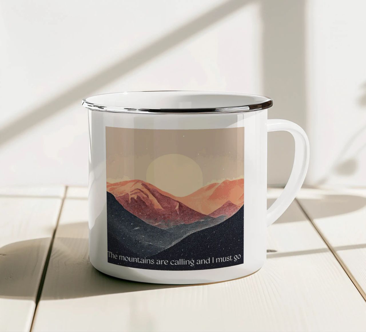 The mountains are calling tazza in smalto da Synthaira