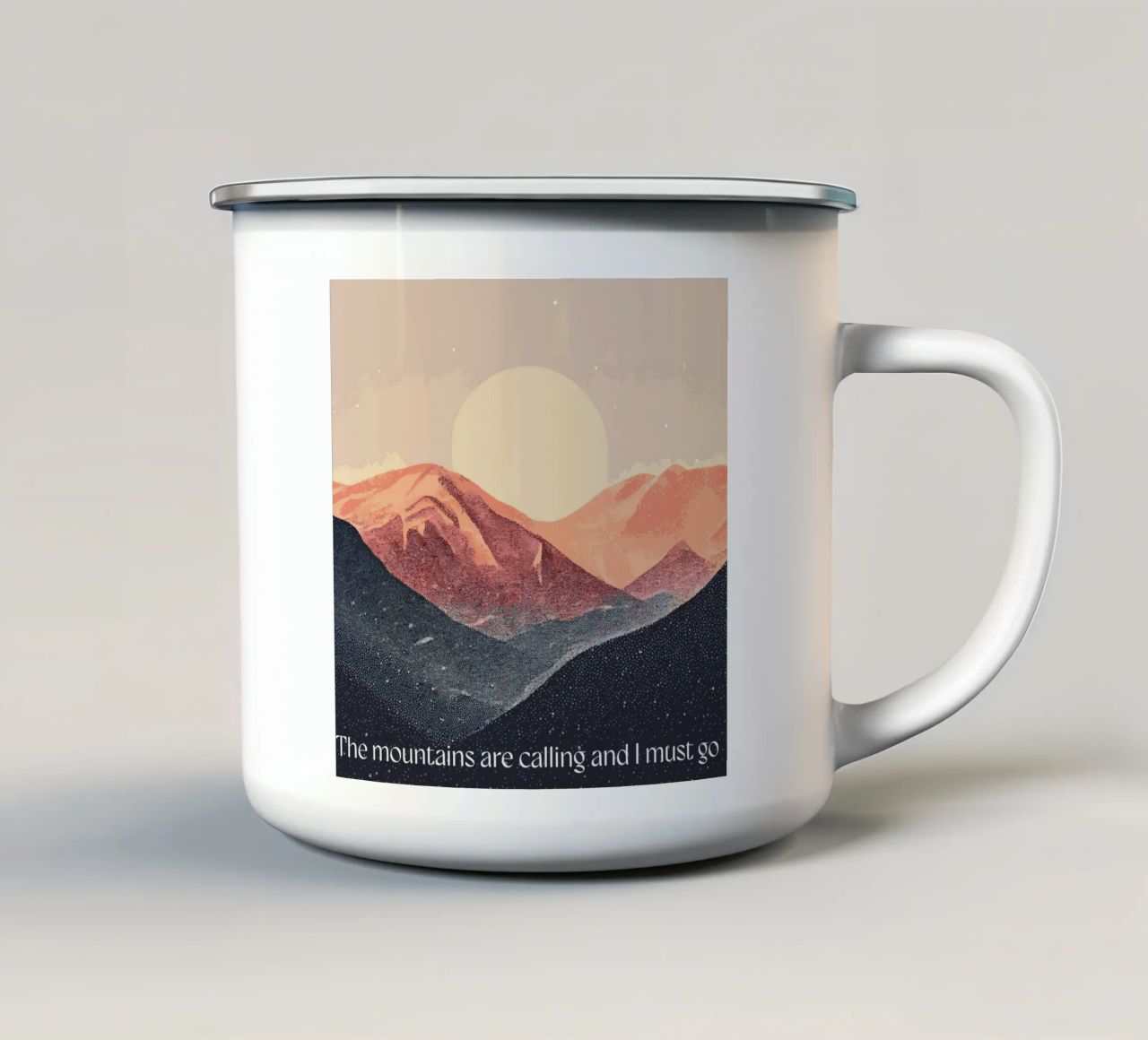 The mountains are calling tazza in smalto da Synthaira