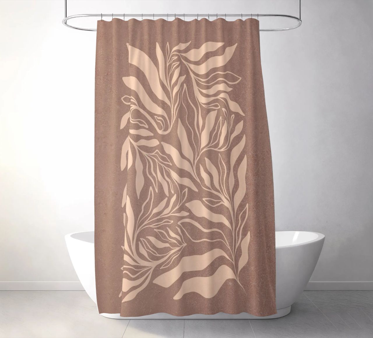 Boho Botanical - Warmes, strukturiertes Mokka-Mousse Duschvorhang von Dominique Vari