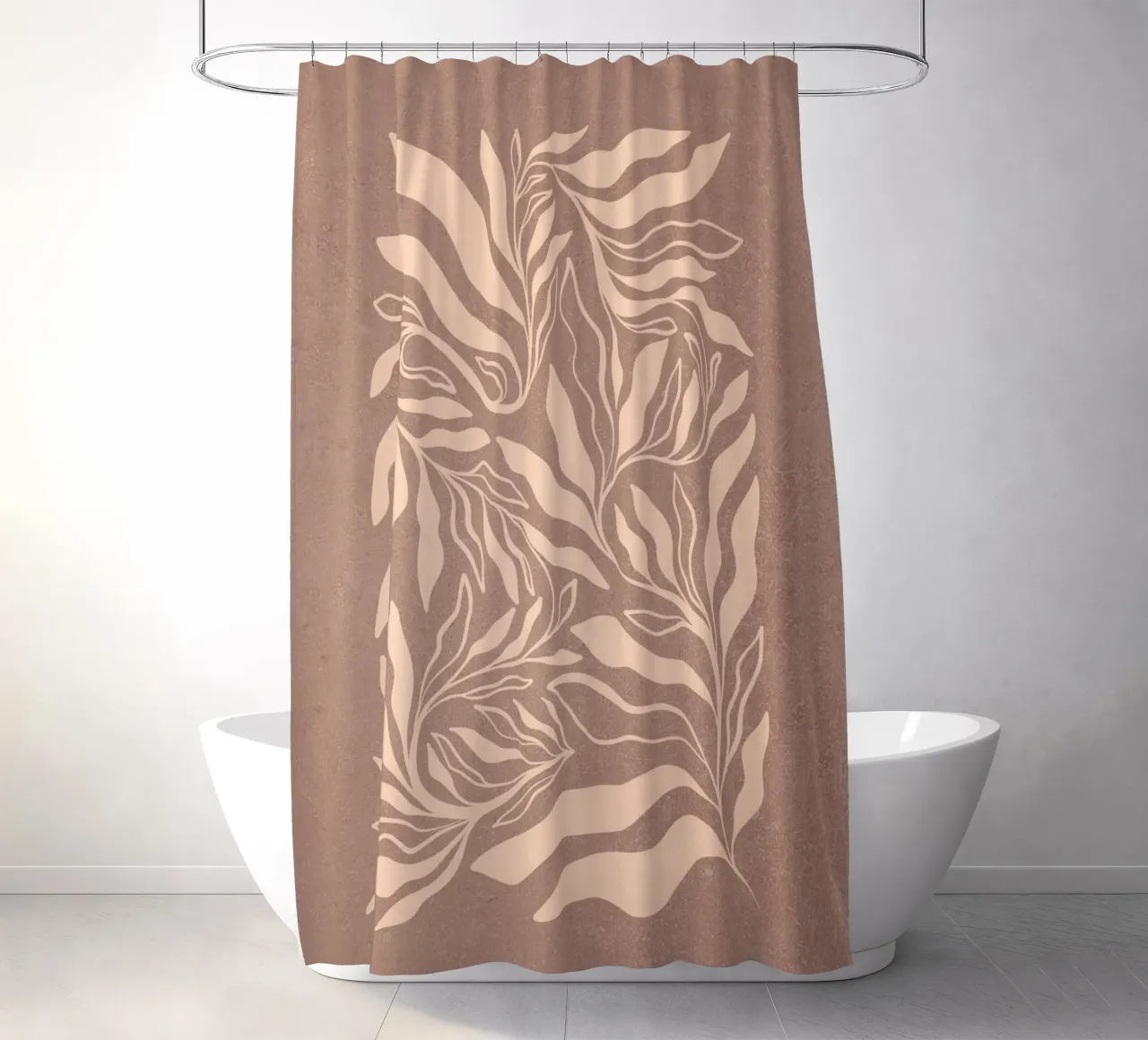 Boho Botanical - Warmes, strukturiertes Mokka-Mousse Duschvorhang von Dominique Vari