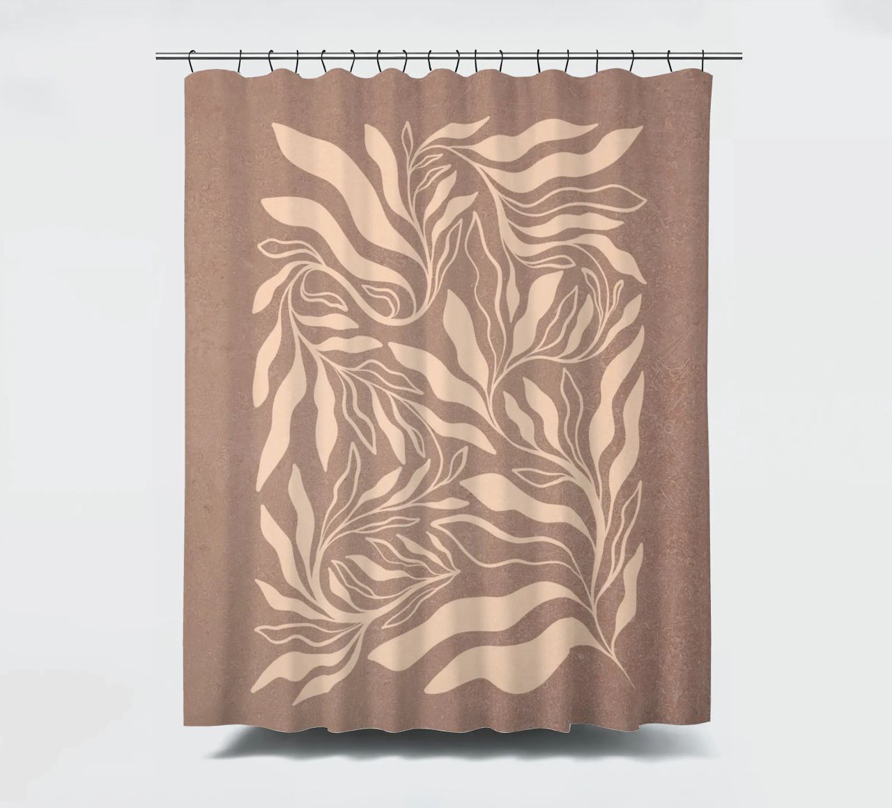 Boho Botanical - Warmes, strukturiertes Mokka-Mousse Duschvorhang von Dominique Vari