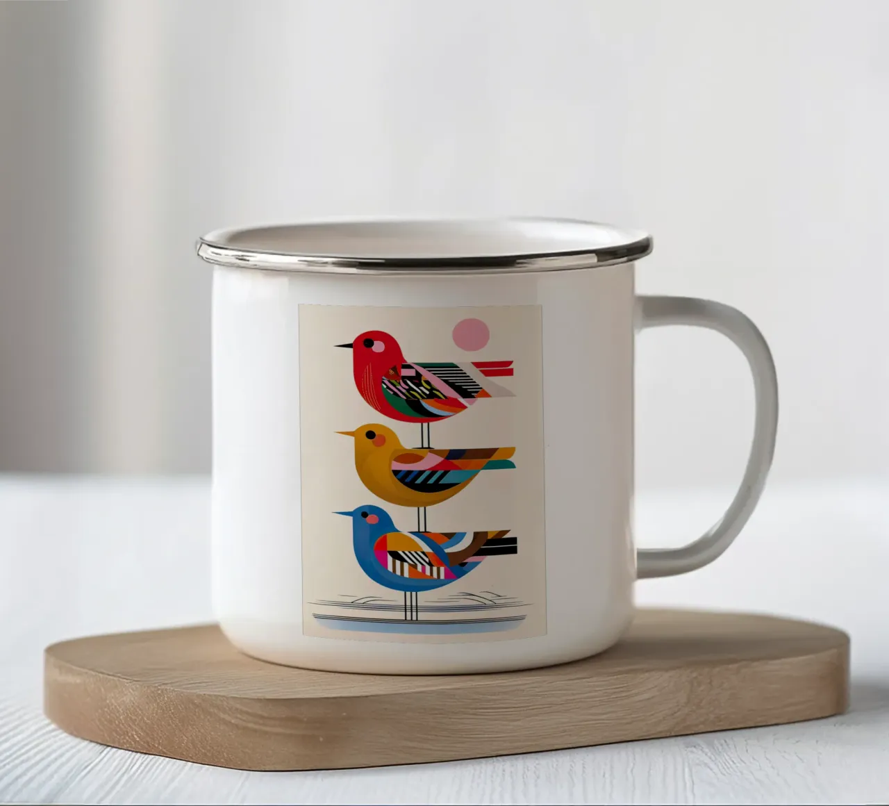 three birds enamel mug by ARTVI-SHOP