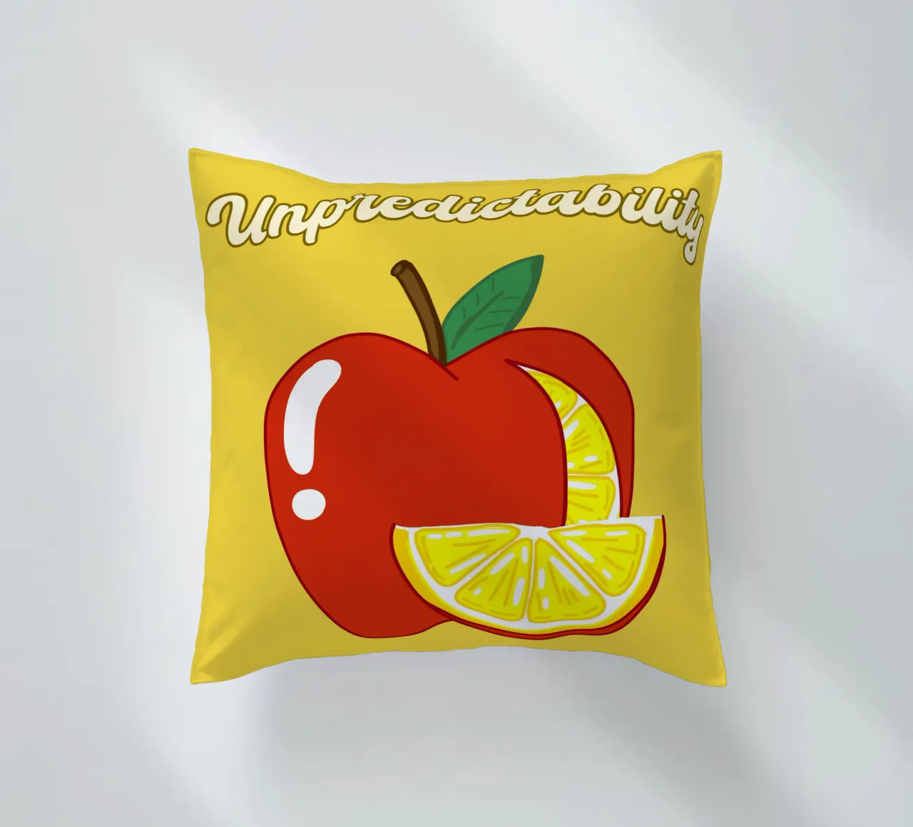 Unvorhersehbarkeit Apfel-Zitrone Motivationsdesign Kissen von sillyindustries