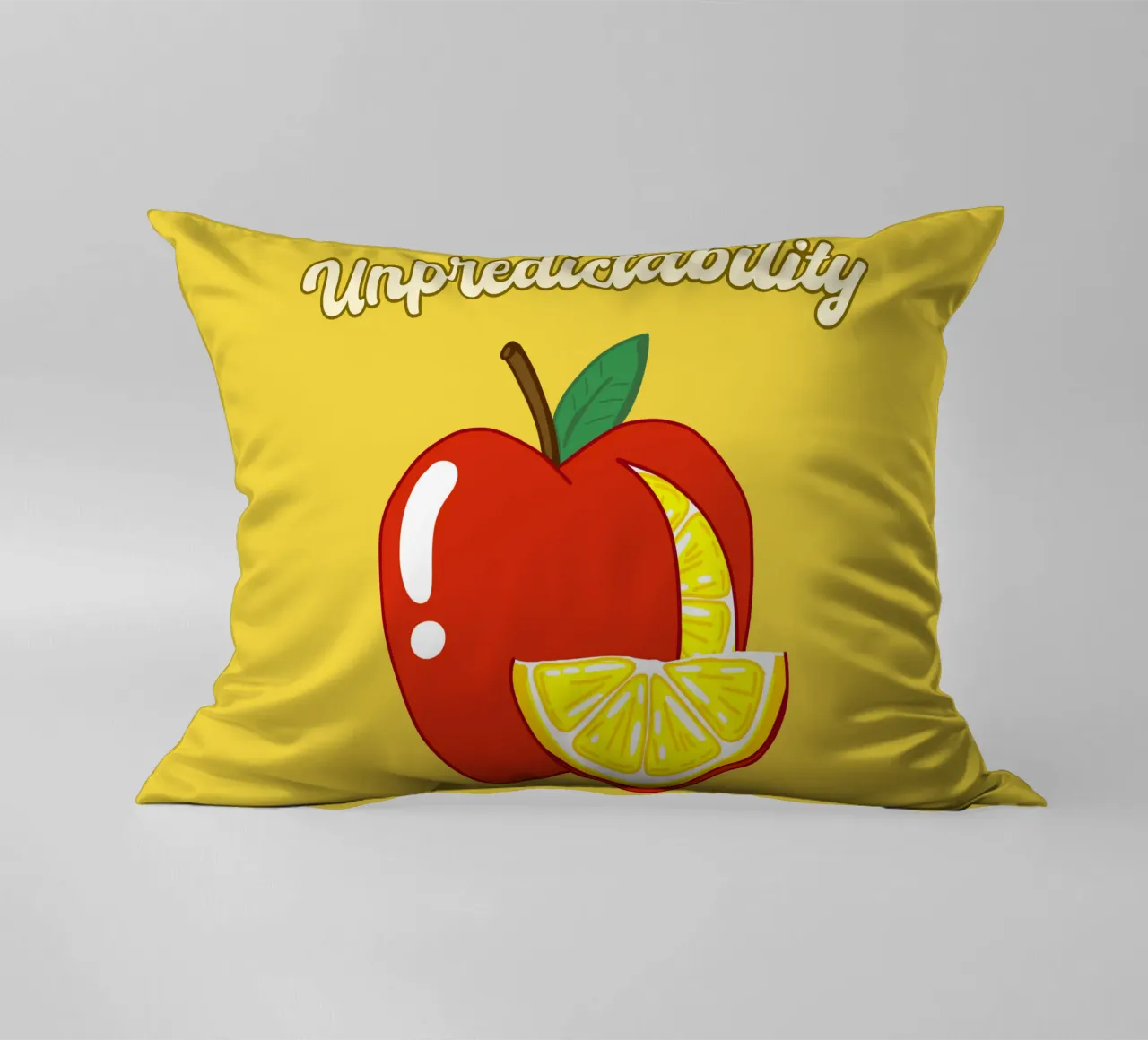 Unvorhersehbarkeit Apfel-Zitrone Motivationsdesign Kissen von sillyindustries