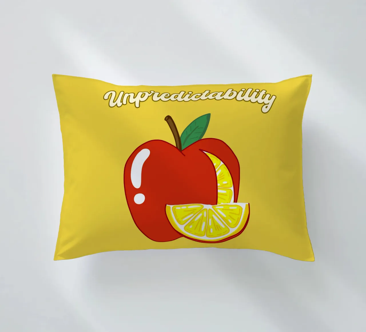 Unvorhersehbarkeit Apfel-Zitrone Motivationsdesign Kissen von sillyindustries