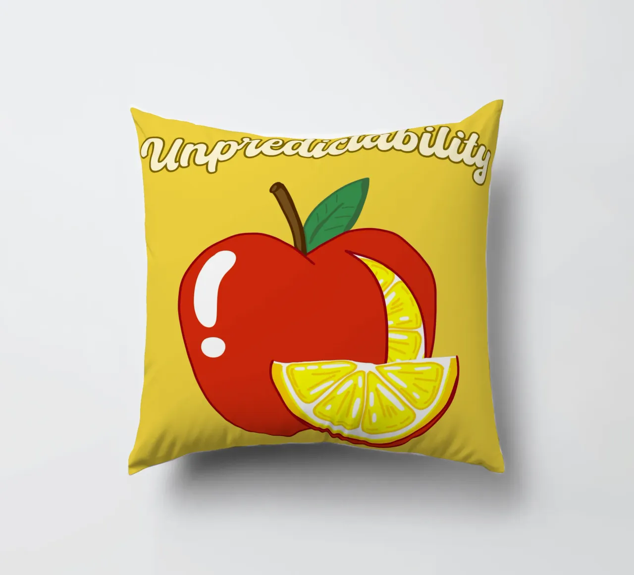 Unvorhersehbarkeit Apfel-Zitrone Motivationsdesign Kissen von sillyindustries