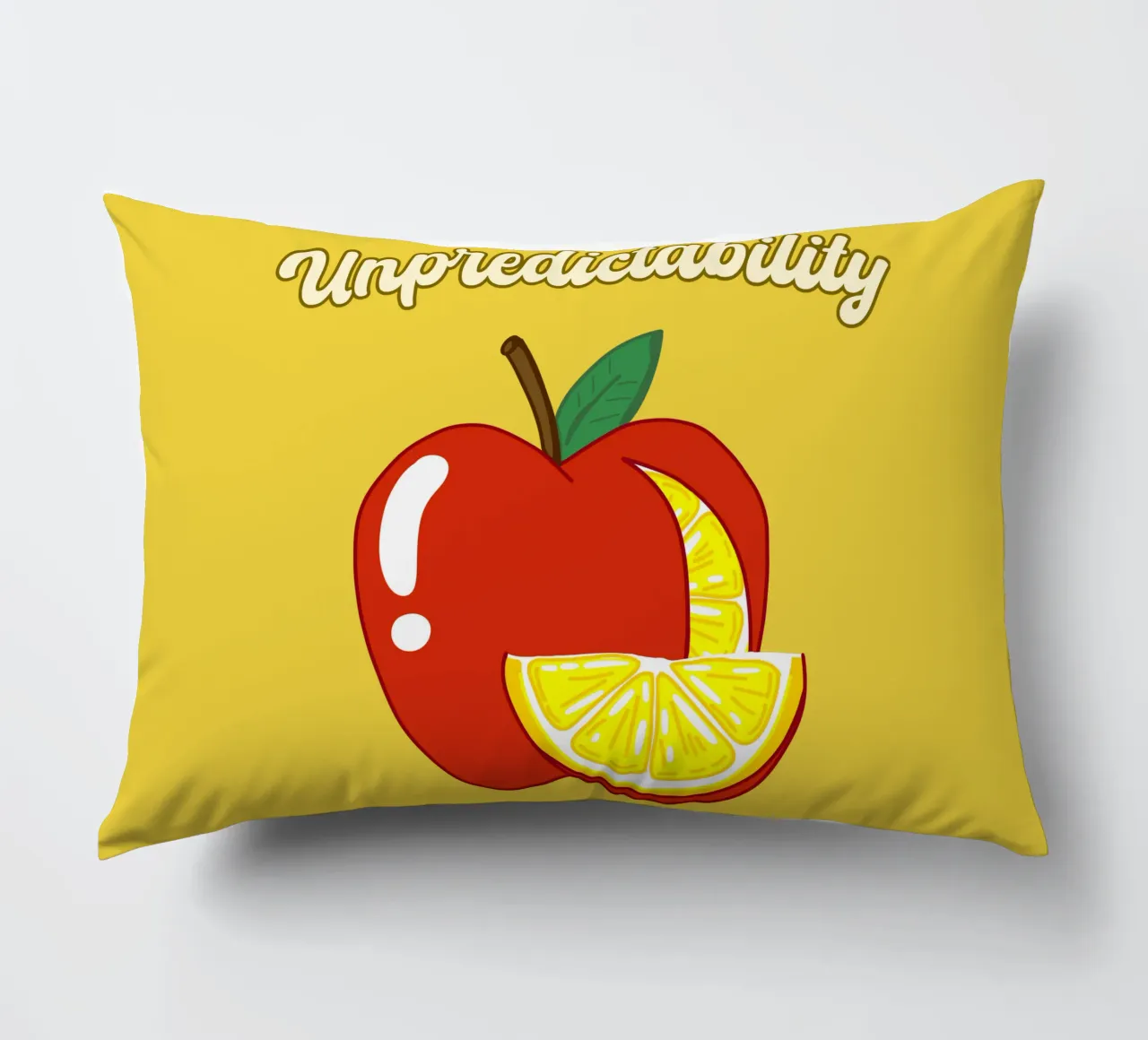 Unvorhersehbarkeit Apfel-Zitrone Motivationsdesign Kissen von sillyindustries