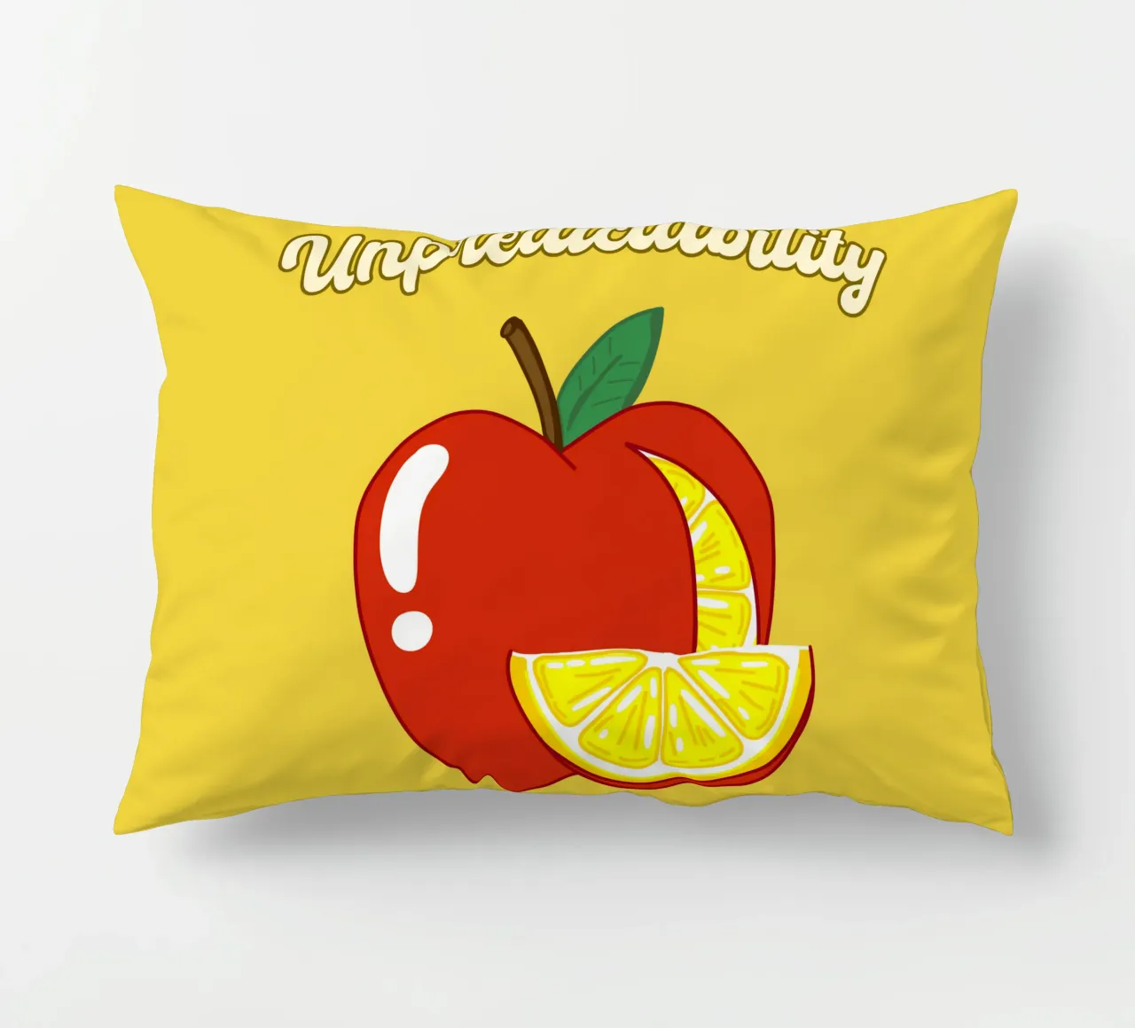 Unvorhersehbarkeit Apfel-Zitrone Motivationsdesign Kissen von sillyindustries
