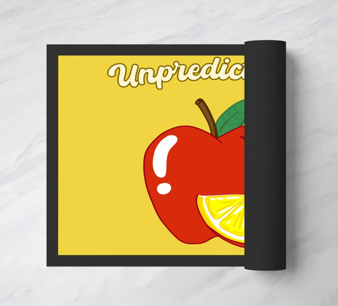Unvorhersehbarkeit Apfel-Zitrone Motivationsdesign Fußmatte von sillyindustries