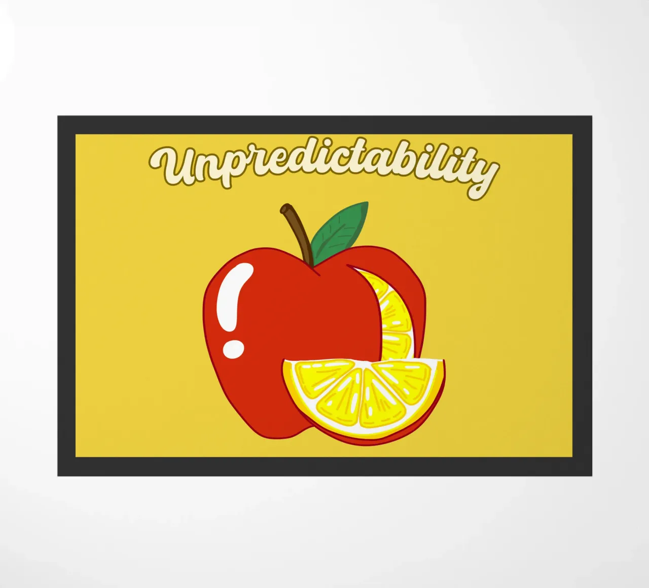 Unvorhersehbarkeit Apfel-Zitrone Motivationsdesign Fußmatte von sillyindustries