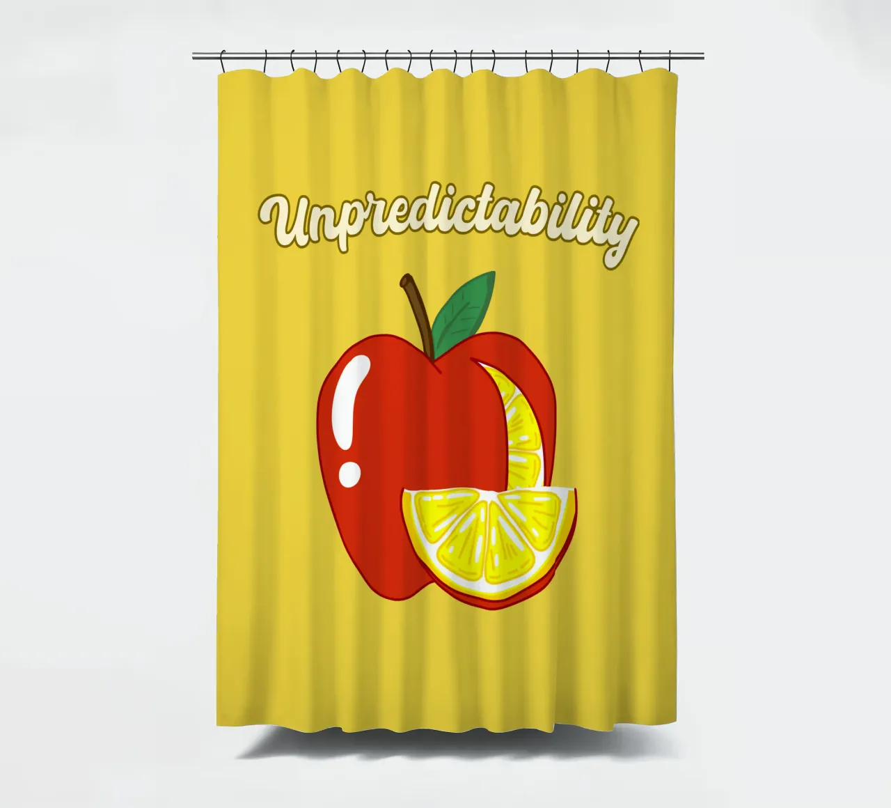 Unvorhersehbarkeit Apfel-Zitrone Motivationsdesign Duschvorhang von sillyindustries