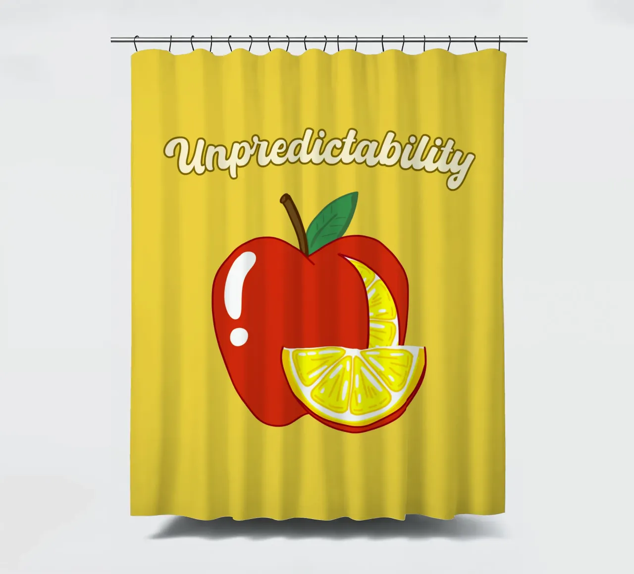 Unvorhersehbarkeit Apfel-Zitrone Motivationsdesign Duschvorhang von sillyindustries